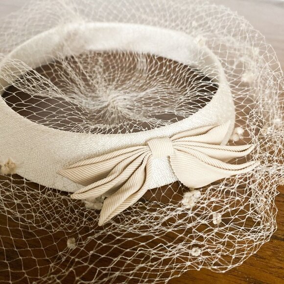 Vintage 50s 60s Nude Beige Vail Detail Headpiece S - Picture 8 of 8